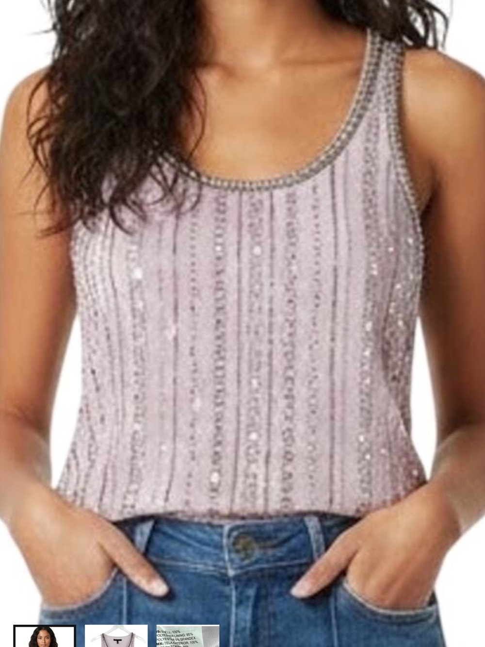 White House Black Market Pale Lilac Scoop Neck Sequin & Bead Tank